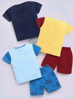 Toonyport Boys Summer 3 Packs Of T-shirts and Shorts Combo Set (Multicolors) - 5-6 Y