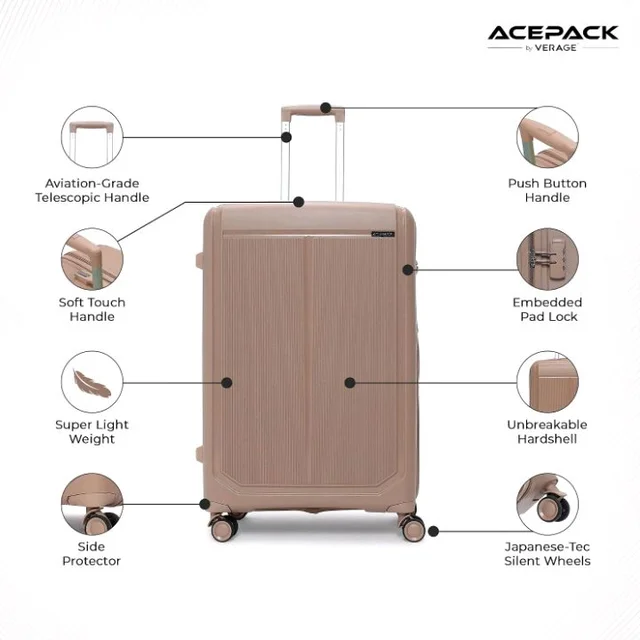 ACEPACK by Verage Megatron Hard Side Polypropylene Luggage Small Cabin 41L | Lightweight Unbreakable Suitcase Set with 360° Silent Spinner Wheels, Number Lock & Telescopic Handle