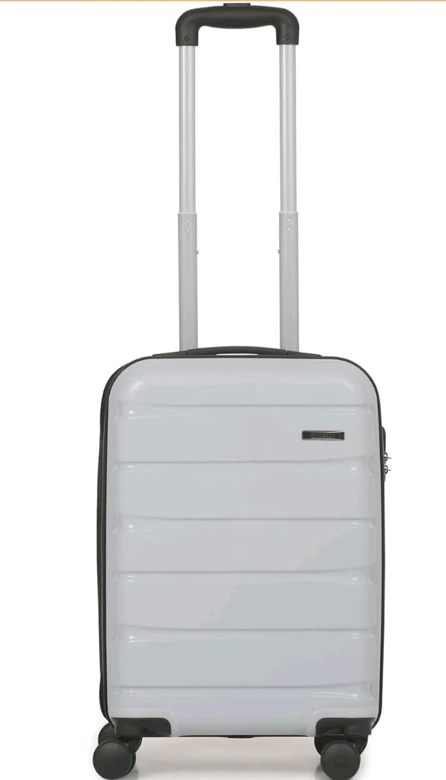 TEAKWOOD LEATHERS Unisex 8 Wheels Trolley Bag, Hard Cabin with Zipper Closure, Adjustable Push Button & Cross Side Strap, Lock System 360 Degree (55 CM, Metallic Silver)