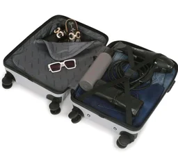 TEAKWOOD LEATHERS Unisex 8 Wheels Trolley Bag, Hard Cabin with Zipper Closure, Adjustable Push Button & Cross Side Strap, Lock System 360 Degree (55 CM, Metallic Silver)