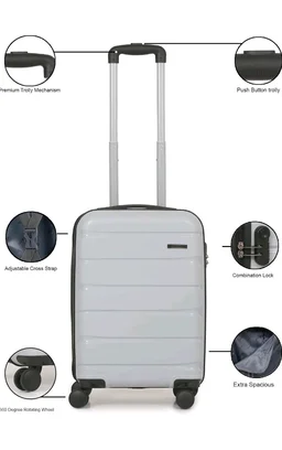TEAKWOOD LEATHERS Unisex 8 Wheels Trolley Bag, Hard Cabin with Zipper Closure, Adjustable Push Button & Cross Side Strap, Lock System 360 Degree (55 CM, Metallic Silver)