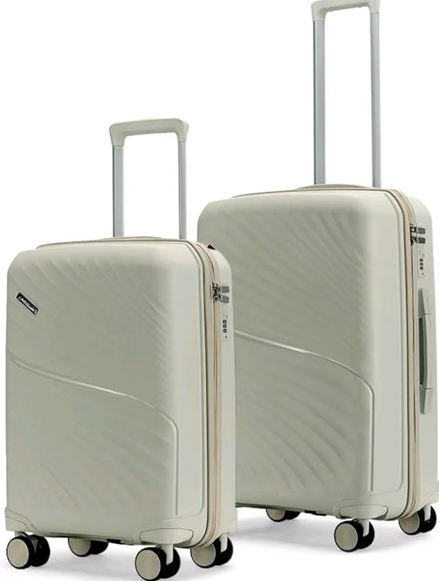Meridian Set of 2 Trolley Bags Cabin + Medium Polypropylene Hard Suitcase, 8 Spinner Wheels, 2-Pocket Convipack, Recessed Number Lock for Men & Women Ghost Grey/Limestone Grey