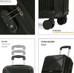 Teakwood Small Size 8 Wheels Trolley Bag, Hard Cabin with Zipper Closure, Adjustable Push Button & Cross Side Strap, Number Lock System 360 Degree (Small, Black)
50+ bought in past month