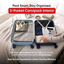 Axis Cabin Suitcase 55 cm 20 inch Polypropylene Hard Trolley, 8 Spinner Wheels, 3-Pocket Convipack, Dual-Tone Shell, Recessed Number Lock, Carry-On Sapphire Blue/Peacock Blue