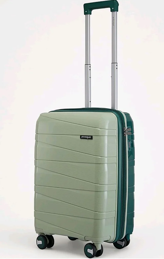 Provogue Azure Hard-Sided PP 55 Cm Cabin Luggage Suitcase | Expandable Space with 8 Wheels Trolley Bags for Travel | Lightweight with Combination Lock | 5 Year Warranty (Laurel Green/Hunter Green)
