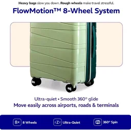 Provogue Azure Hard-Sided PP 55 Cm Cabin Luggage Suitcase | Expandable Space with 8 Wheels Trolley Bags for Travel | Lightweight with Combination Lock | 5 Year Warranty (Laurel Green/Hunter Green)