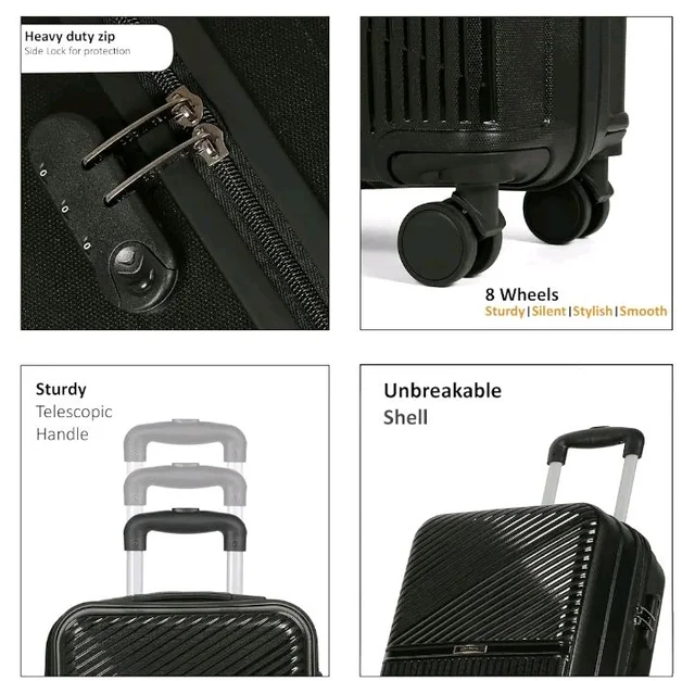 Teakwood Small Size 8 Wheels Trolley Bag, Hard Cabin with Zipper Closure, Adjustable Push Button & Cross Side Strap, Number Lock System 360 Degree (Small, Black)
50+ bought in past month