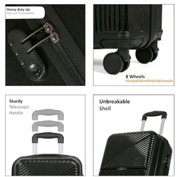Teakwood Small Size 8 Wheels Trolley Bag, Hard Cabin with Zipper Closure, Adjustable Push Button & Cross Side Strap, Number Lock System 360 Degree (Small, Black)
50+ bought in past month