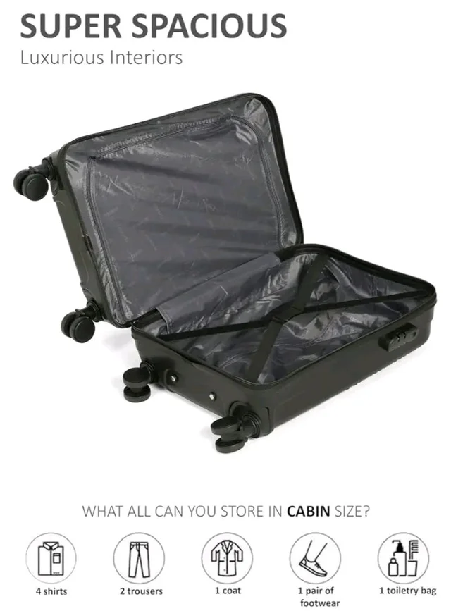 Teakwood Small Size 8 Wheels Trolley Bag, Hard Cabin with Zipper Closure, Adjustable Push Button & Cross Side Strap, Number Lock System 360 Degree (Small, Black)
50+ bought in past month