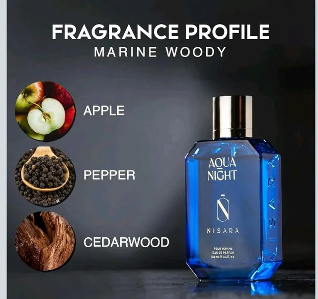 Nisara Aqua Night EDP Perfume for Men,100ml | Premium, Long Lasting Eau De Parfum | Fresh Aquatic Fragrance with Pineapple, Apple, Rose, Sandalwood & Musk Notes for Him