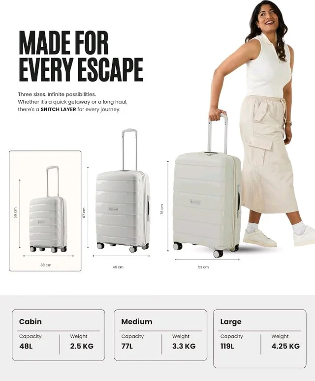 SNITCH Layer Cabin Size Light Grey Polypropylene Hard Travel Suitcase - Trolley Bag Small & Luggage with 8 Wheels, Premium Lock, Wet & Dry Pouch & Free Shoe Bag
100+ bought in past month