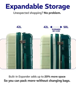 Provogue Azure Hard-Sided PP 55 Cm Cabin Luggage Suitcase | Expandable Space with 8 Wheels Trolley Bags for Travel | Lightweight with Combination Lock | 5 Year Warranty (Laurel Green/Hunter Green)