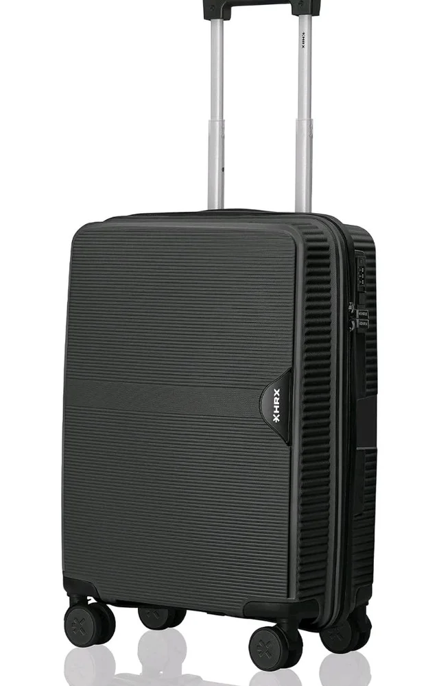 HRX Parabola Cabin Size Haileys Black Polypropylene Hard Shell Suitcase - Premium Travel Trolley Bag with 8 Spinner Wheels, Number Lock & Water Resistant Body