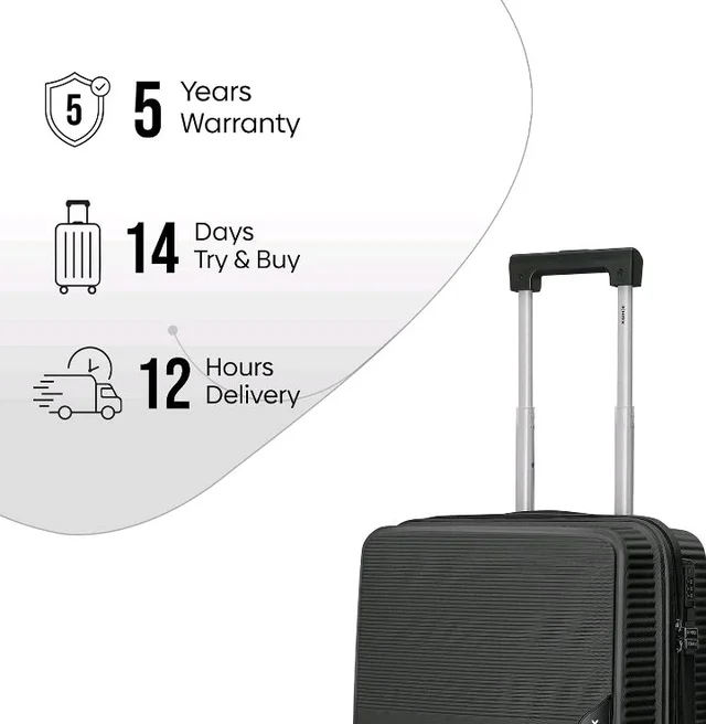 HRX Parabola Cabin Size Haileys Black Polypropylene Hard Shell Suitcase - Premium Travel Trolley Bag with 8 Spinner Wheels, Number Lock & Water Resistant Body