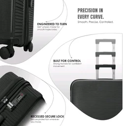 HRX Parabola Cabin Size Haileys Black Polypropylene Hard Shell Suitcase - Premium Travel Trolley Bag with 8 Spinner Wheels, Number Lock & Water Resistant Body