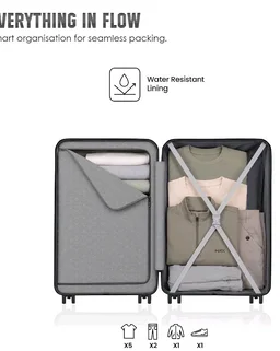 HRX Parabola Cabin Size Haileys Black Polypropylene Hard Shell Suitcase - Premium Travel Trolley Bag with 8 Spinner Wheels, Number Lock & Water Resistant Body
