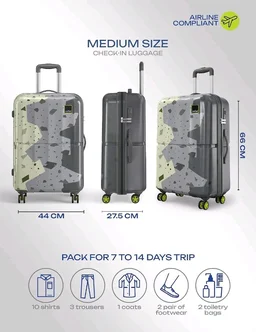 Safari Tazzo 8 Wheels 66cm Medium Size Trolley Bag, Hard Case Polycarbonate, 360º Wheeling Small Check in Luggage, Suitcase for Travel, Trolley Bags for Travel, Printed
100+ bought in past month