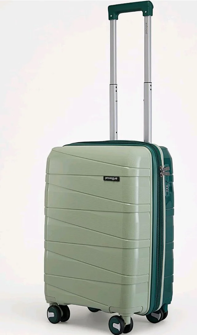 Provogue Azure Hard-Sided PP 55 Cm Cabin Luggage Suitcase | Expandable Space with 8 Wheels Trolley Bags for Travel | Lightweight with Combination Lock | 5 Year Warranty (Laurel Green/Hunter Green)