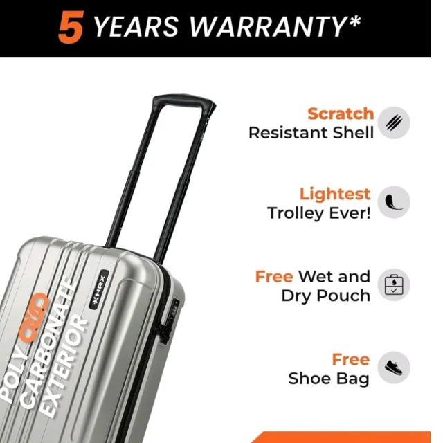 Brand: HRX
HRX Force Cabin Size Silver Polycarbonate Hard Shell Suitcase - Premium Travel Trolley Bag with 8 Spinner Wheels, Number Lock & Water Resistant Body