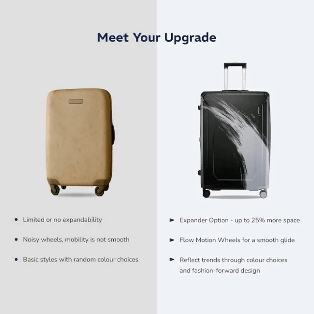 Provogue Wave Hard-Sided PC 65 Cm Trolley Bags for Travel Medium Size | Expandable Luggage Suitcase with 8 Wheels | TSA Lock | 5 Year Warranty (Midnight Black)