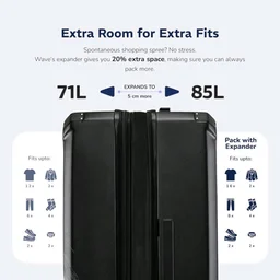 Provogue Wave Hard-Sided PC 65 Cm Trolley Bags for Travel Medium Size | Expandable Luggage Suitcase with 8 Wheels | TSA Lock | 5 Year Warranty (Midnight Black)