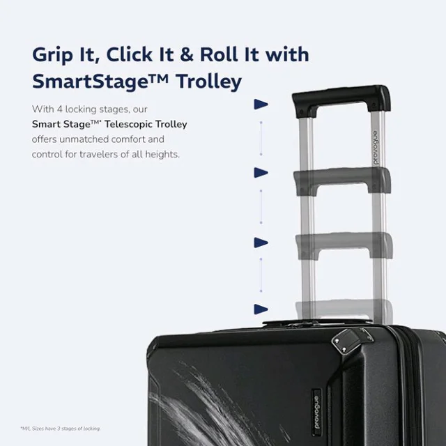 Provogue Wave Hard-Sided PC 65 Cm Trolley Bags for Travel Medium Size | Expandable Luggage Suitcase with 8 Wheels | TSA Lock | 5 Year Warranty (Midnight Black)