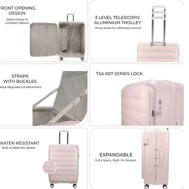 F Gear Valencia 65cm Medium German Makrolon Polycarbonate, Front-Opening Hard Luggage | 8 Super Silent 360° Spinner Wheels, Check-in Suitcase for Travel | Expandable, Lightweight, TSA Lock | Silk Rose