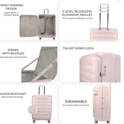 F Gear Valencia 65cm Medium German Makrolon Polycarbonate, Front-Opening Hard Luggage | 8 Super Silent 360° Spinner Wheels, Check-in Suitcase for Travel | Expandable, Lightweight, TSA Lock | Silk Rose