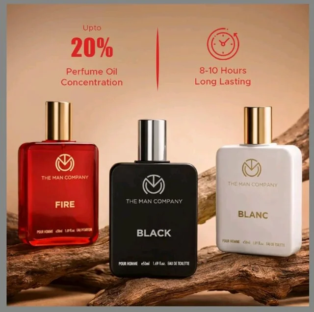 The Man Company Eau de Toilette Trio Perfume Gift Set , 50ml each - Fire, Blanc, Black | EDP & EDT Perfume for Man | Premium Luxury Long-Lasting Perfume Spray | Valentine Gift For Him | fresh scent for daily office wear | Valentine gift Set for Boyfriend , Husband