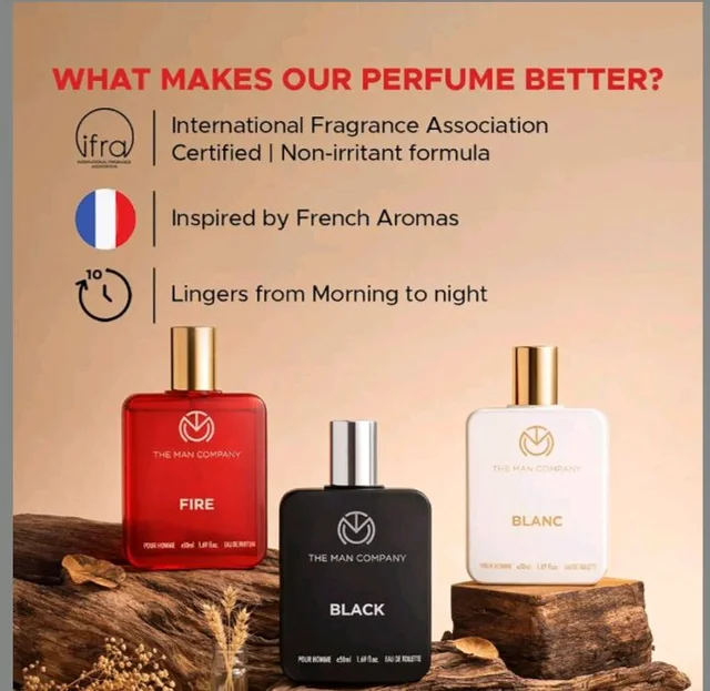 The Man Company Eau de Toilette Trio Perfume Gift Set , 50ml each - Fire, Blanc, Black | EDP & EDT Perfume for Man | Premium Luxury Long-Lasting Perfume Spray | Valentine Gift For Him | fresh scent for daily office wear | Valentine gift Set for Boyfriend , Husband