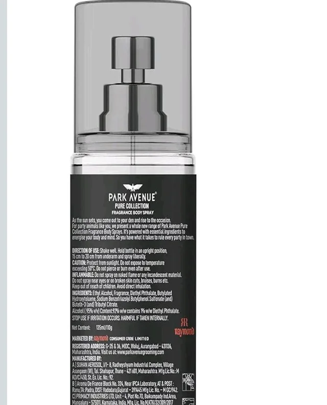 Park Avenue Pure Collection Trance Fragrance Body Spray for Men, 135ml