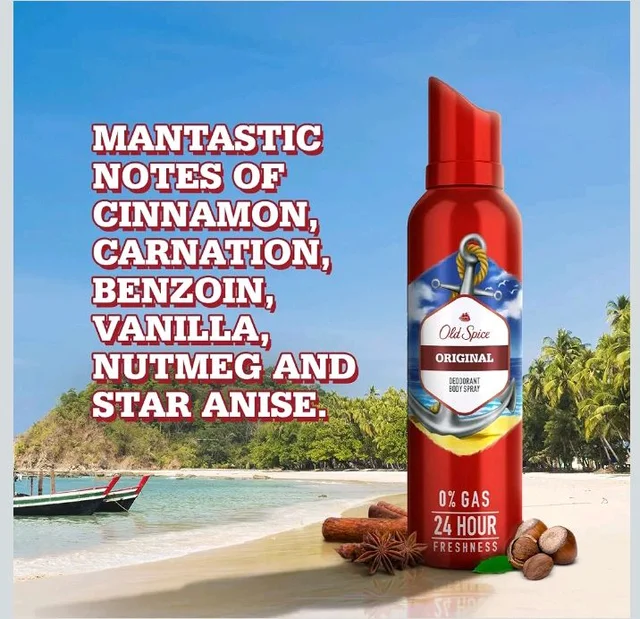 Old Spice Original No Gas 24 hour Long Lasting Freshness Deodorant Perfume Body Spray For Men, 140ml