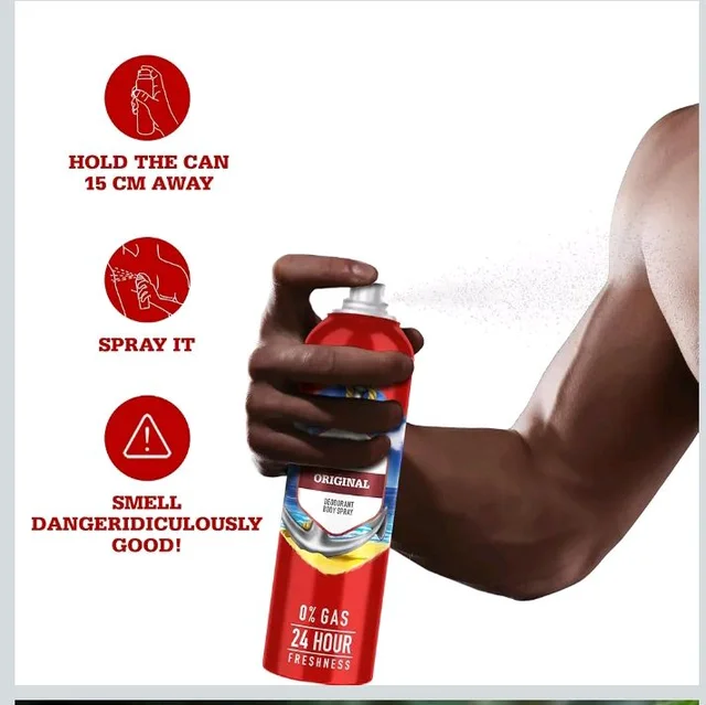 Old Spice Original No Gas 24 hour Long Lasting Freshness Deodorant Perfume Body Spray For Men, 140ml