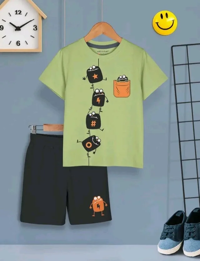 HELLCAT Boys Dress Clothing Set Combo with Tshirts & Shorts - Pack 2
- 2-3 Y, Black -Green