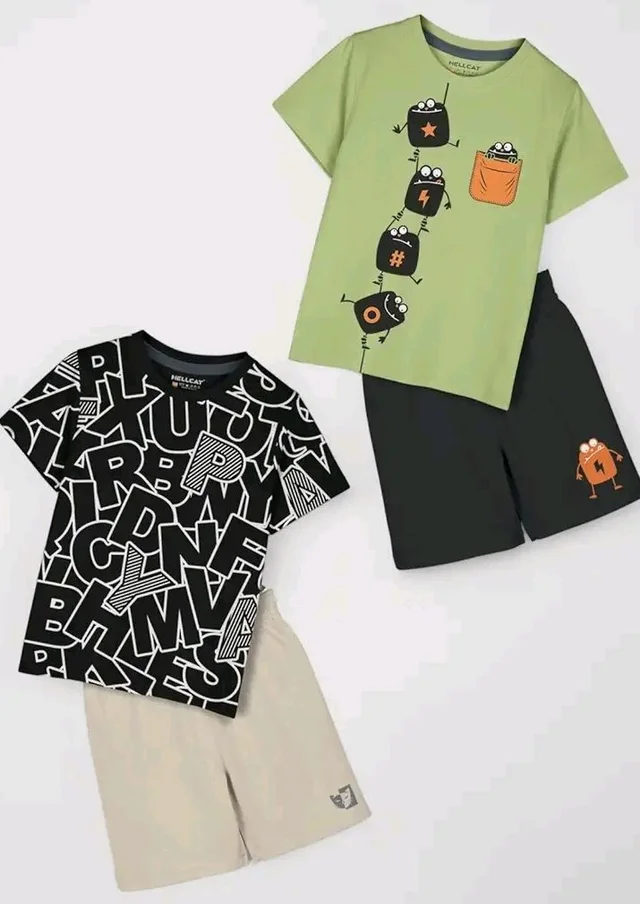 HELLCAT Boys Dress Clothing Set Combo with Tshirts & Shorts - Pack 2
- 4-5 Y, Black -Green