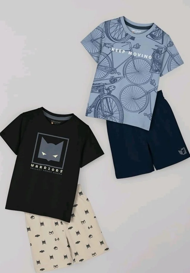 HELLCAT Boys Dress Clothing Set Combo with Tshirts & Shorts - Pack 2
- 11-12 Y, Black - Bluish Grey