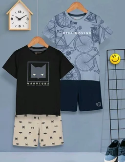 HELLCAT Boys Dress Clothing Set Combo with Tshirts & Shorts - Pack 2
- 1-2 Y, Black - Bluish Grey