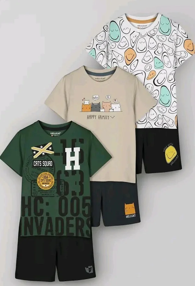 HELLCAT Boys Dress Clothing Set Combo with Tshirts & Shorts - Pack 3
- 7-8 Y, Olive - Beige- White
