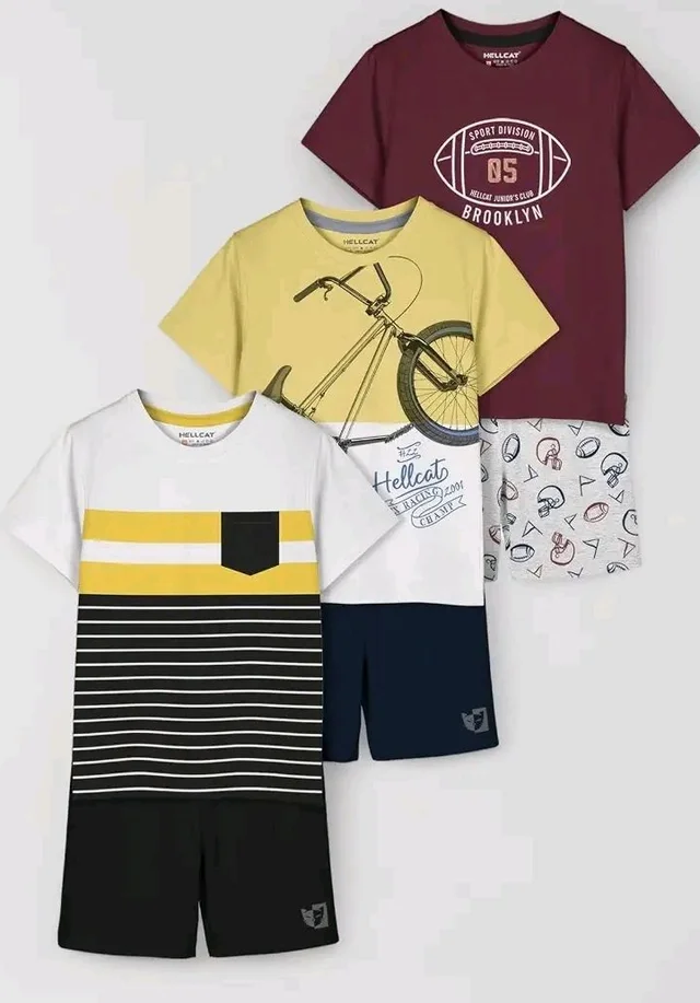 HELLCAT Boys Dress Clothing Set Combo with Tshirts & Shorts - Pack 3
- 1-2 Y, White/ Maroon/ Mustard