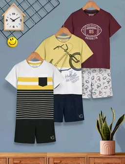 HELLCAT Boys Dress Clothing Set Combo with Tshirts & Shorts - Pack 3
- 9-10 Y, White/ Maroon/ Mustard
