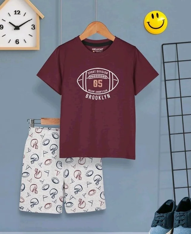 HELLCAT Boys Dress Clothing Set Combo with Tshirts & Shorts - Pack 3
- 7-8 Y, Maroon/Bluish Grey / Mustard