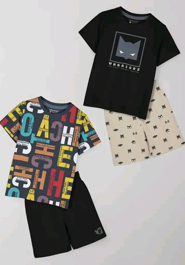 HELLCAT Boys Dress Clothing Set Combo with Tshirts & Shorts - Pack 2
- 5-6 Y, Black / Black