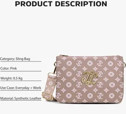 stars 17
Lavie Luxe Women's Monogram Hemily 3 Compartment Cross Body Sling Bag | Ladies Purse Handbag | Gift for Women
