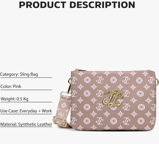 stars 17
Lavie Luxe Women's Monogram Hemily 3 Compartment Cross Body Sling Bag | Ladies Purse Handbag | Gift for Women