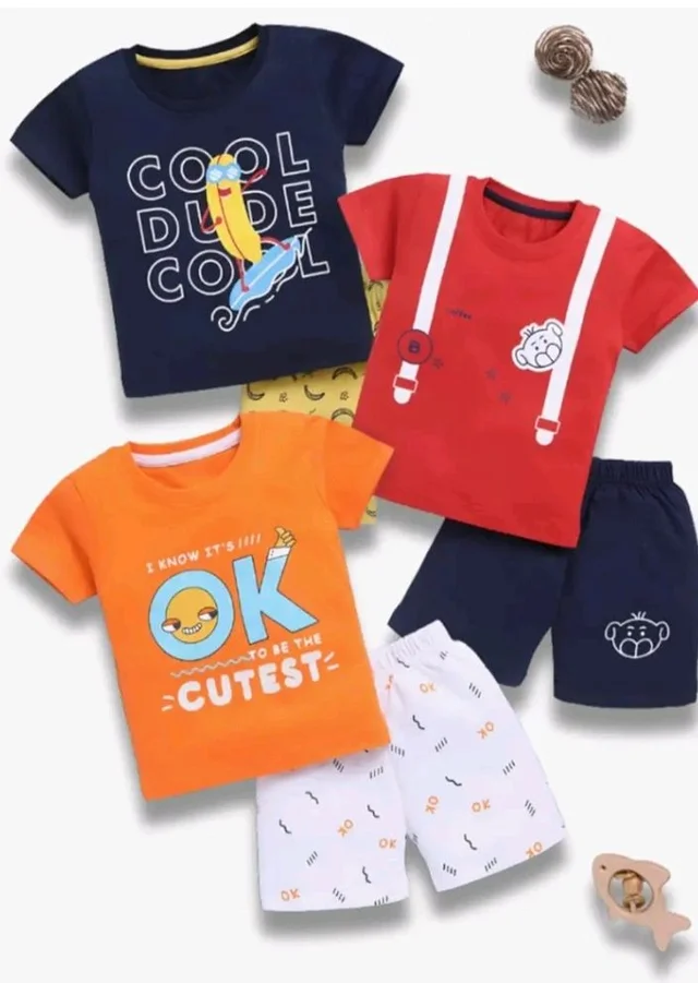 Toonyport Boys Summer 3 Packs Of T-shirts and Shorts Combo Set (Multicolors) - 18-24 M, Multicolours 8