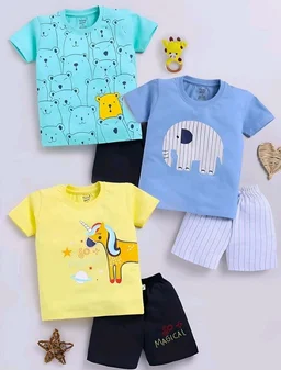 Toonyport Boys Summer 3 Packs Of T-shirts and Shorts Combo Set (Multicolors) - 6-12 M, Multicolours 2