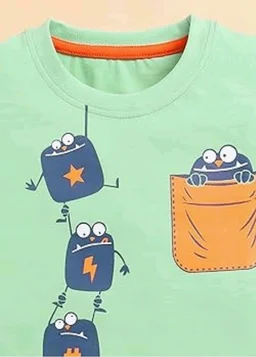 Unisex T-Shirt and Shorts Set - 6-12 M, Light Green ::Navy blue ::Yellow