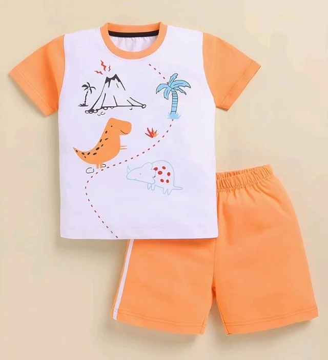 Unisex T-Shirt and Shorts Set - 18-24 M, Light Green ::Navy blue ::Yellow