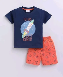 Unisex T-Shirt and Shorts Set - 2-3 Y, Light Green ::Navy blue ::Yellow