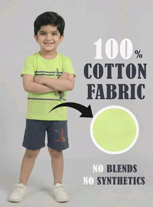 Unisex T-Shirt and Shorts Set - 4-5 Y, Light Green ::Navy blue ::Yellow